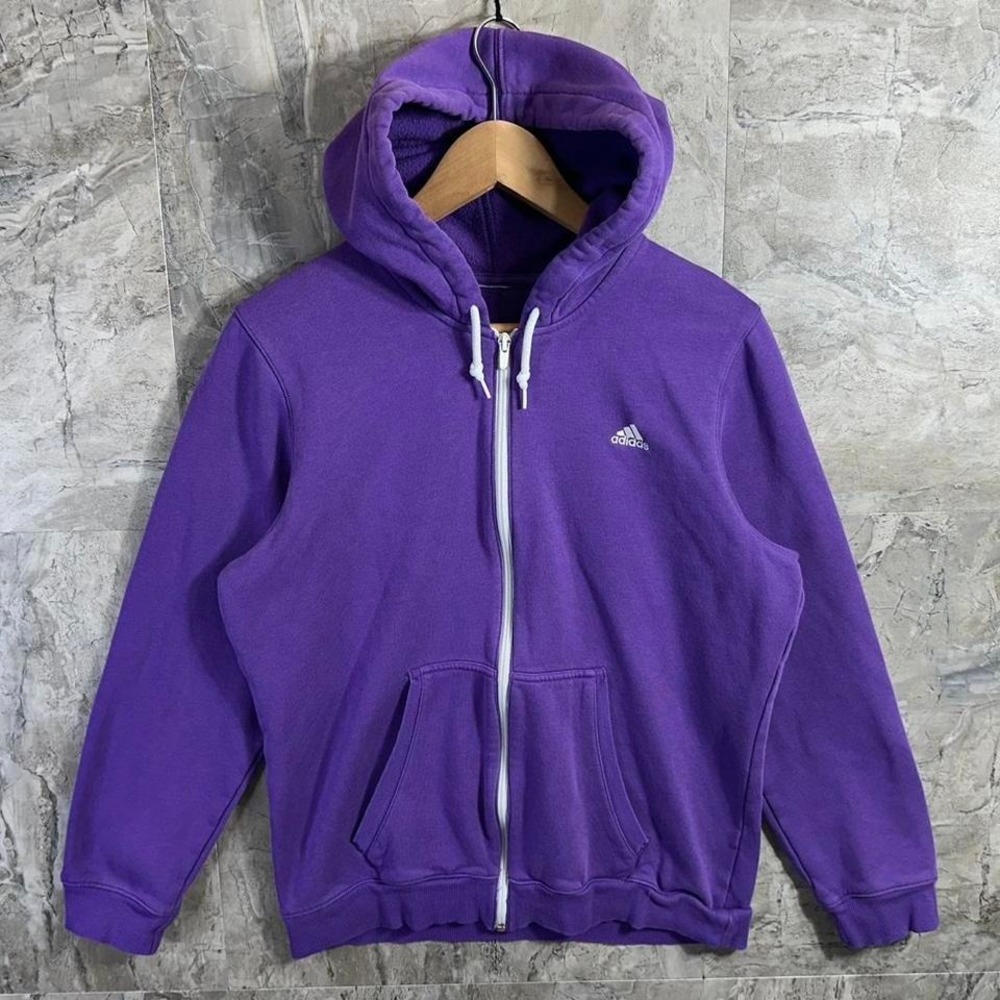 Adidas Jacket Hoodie Large Women's Full Zip Purple Embroidered Logo Activewear - Picture 2 of 7